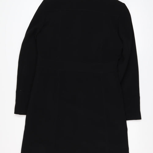 NL Collection Women's Black Long Overcoat Size 12 Buttoned Classic Style
