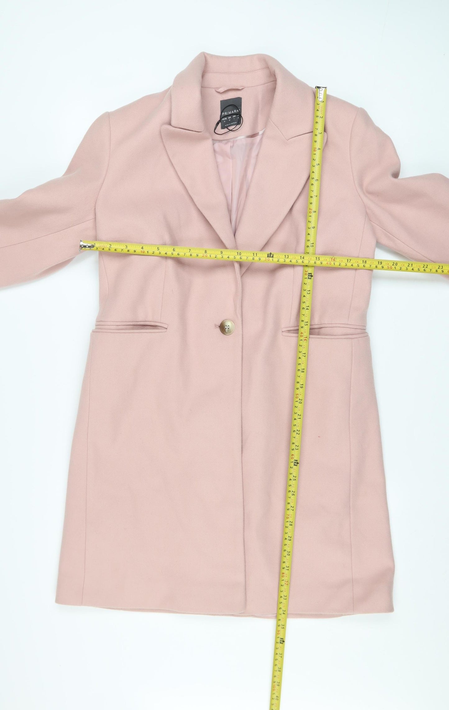 Primark Women’s Pink Long Overcoat Size 10 Single Breasted