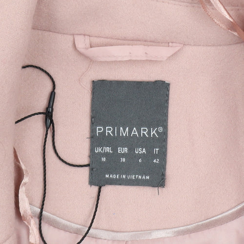 Primark Women’s Pink Long Overcoat Size 10 Single Breasted