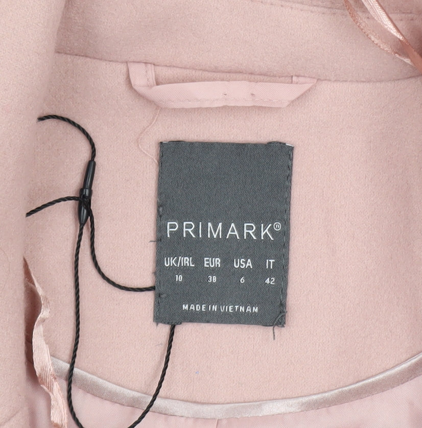Primark Women’s Pink Long Overcoat Size 10 Single Breasted