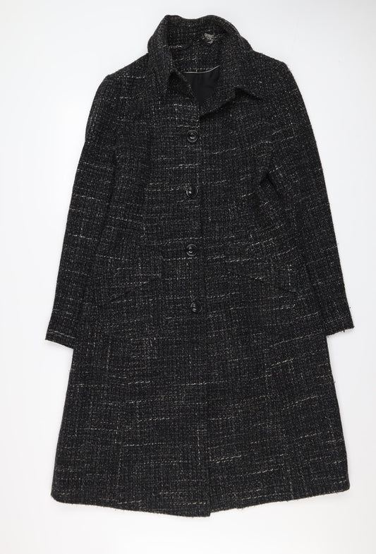Next Women's Black Tweed Wool Blend Long Overcoat UK 12