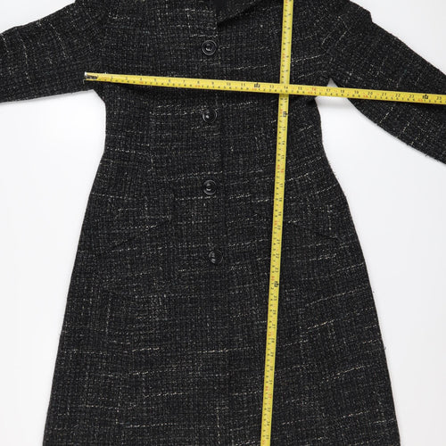 Next Women's Black Tweed Wool Blend Long Overcoat UK 12