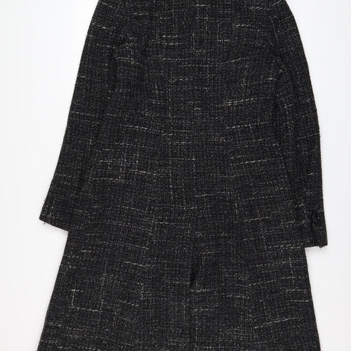 Next Women's Black Tweed Wool Blend Long Overcoat UK 12