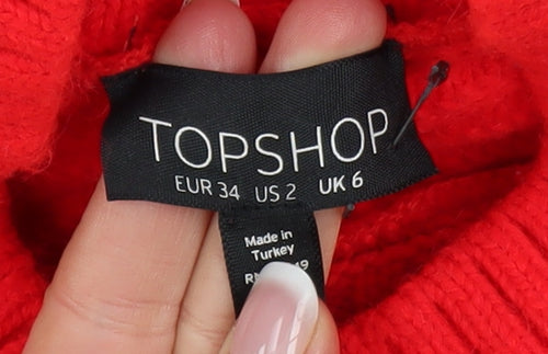 Topshop Women Red Roll Neck Knit Pullover Jumper Size 6
