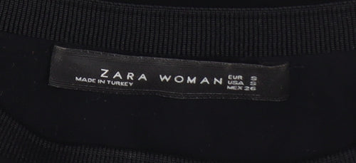 Zara Woman Black Tunic Blouse Size S Relaxed Fit 3/4 Sleeve