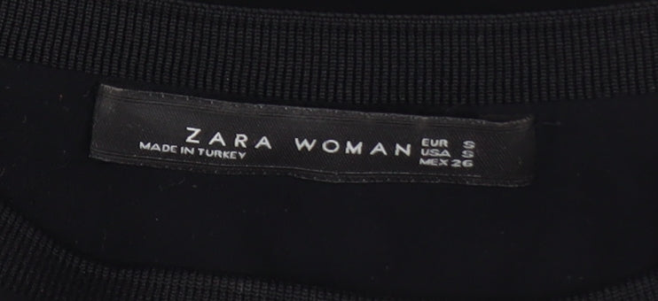 Zara Woman Black Tunic Blouse Size S Relaxed Fit 3/4 Sleeve