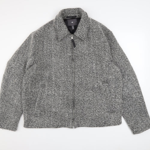 H&M Mens Grey Wool Blend Zip Up Tweed Jacket XL
