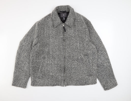 H&M Mens Grey Wool Blend Zip Up Tweed Jacket XL