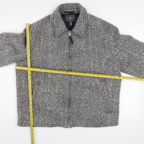 H&M Mens Grey Wool Blend Zip Up Tweed Jacket XL