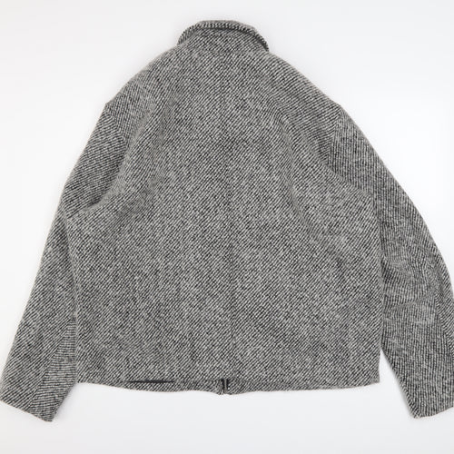 H&M Mens Grey Wool Blend Zip Up Tweed Jacket XL
