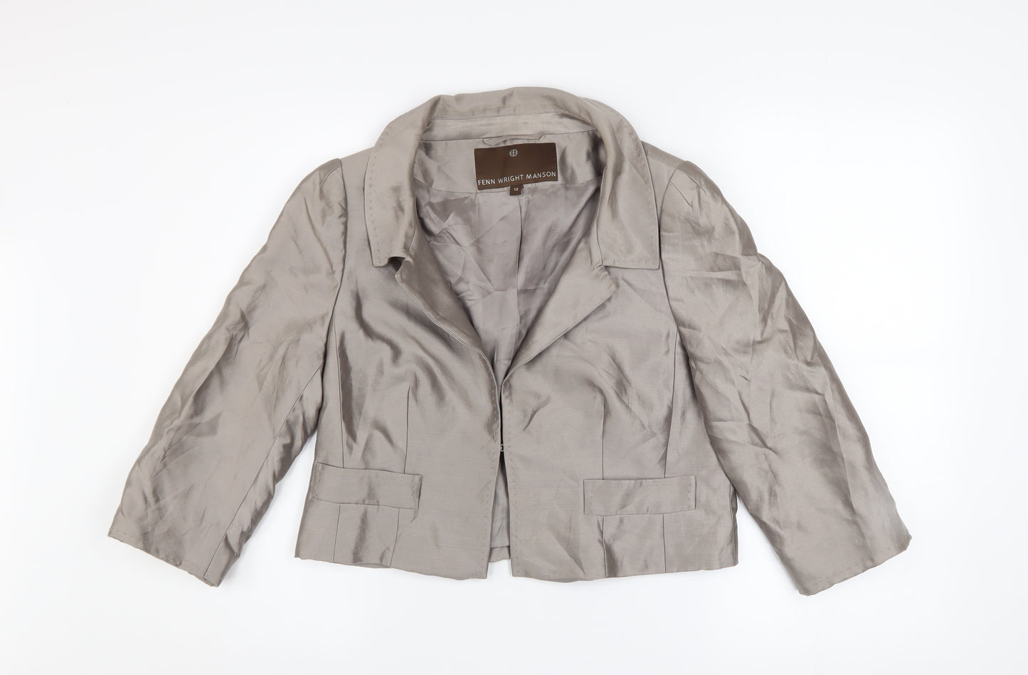Fenn Wright Manson Women's Grey Silk Cropped Blazer Size 12