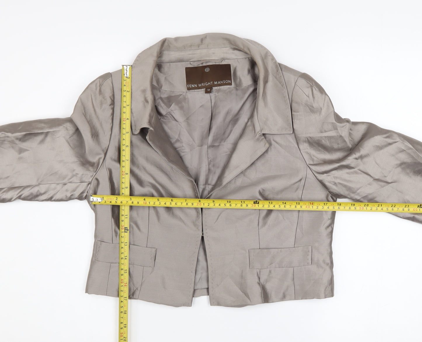 Fenn Wright Manson Women's Grey Silk Cropped Blazer Size 12