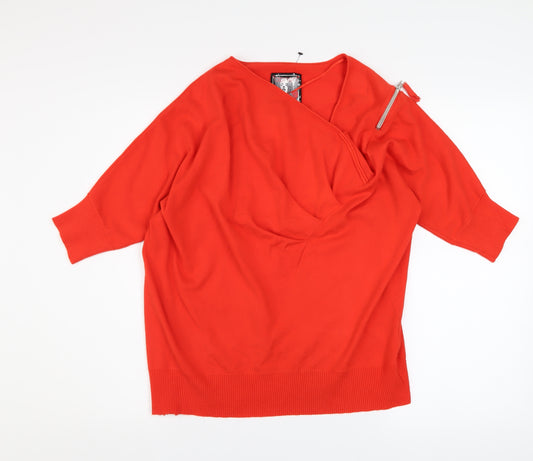 Apriori Women's Red V-Neck Zip Detail Knit Jumper Size 16