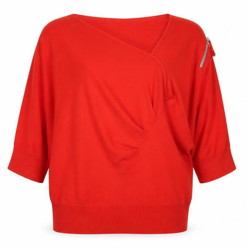 Apriori Women's Red V-Neck Zip Detail Knit Jumper Size 16