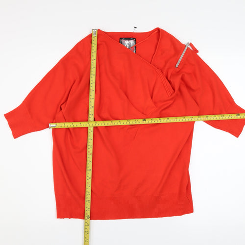 Apriori Women's Red V-Neck Zip Detail Knit Jumper Size 16
