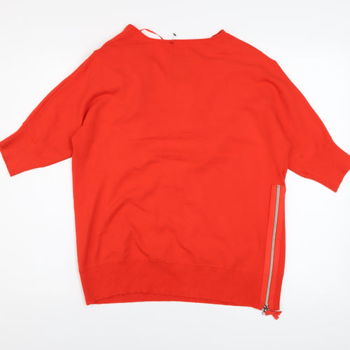Apriori Women's Red V-Neck Zip Detail Knit Jumper Size 16