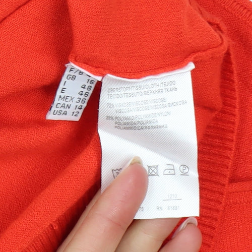 Apriori Women's Red V-Neck Zip Detail Knit Jumper Size 16