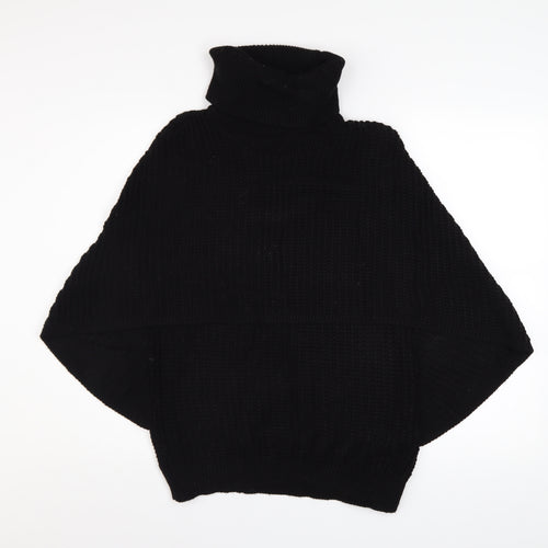 Boohoo Women Black M/L Roll Neck Poncho Jumper Acrylic Knit