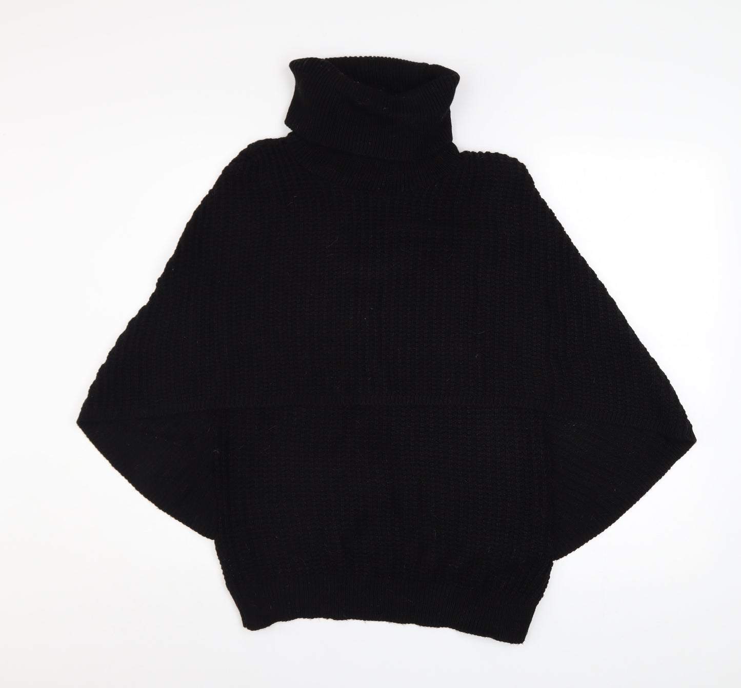 Boohoo Women Black M/L Roll Neck Poncho Jumper Acrylic Knit
