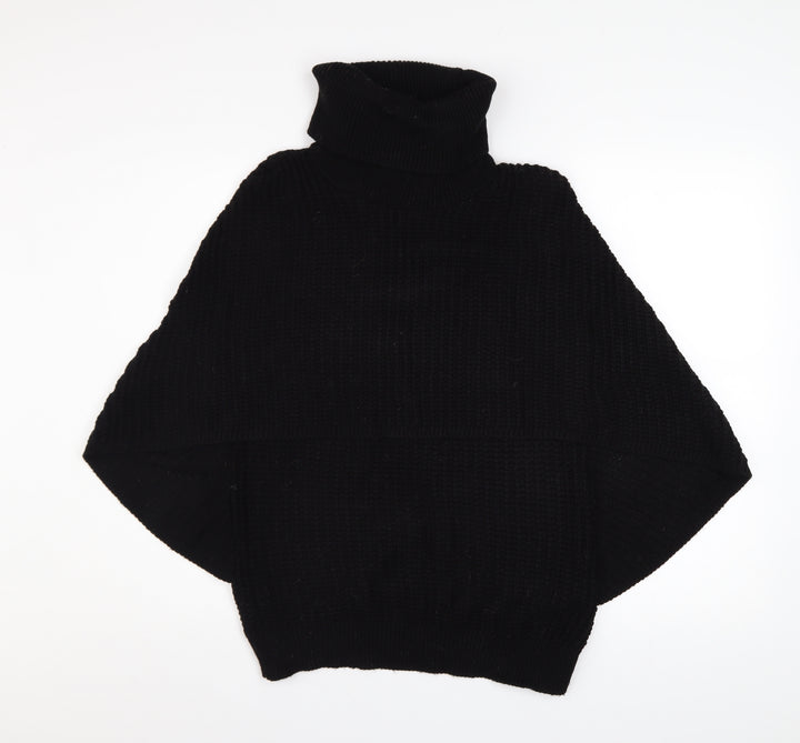 Boohoo Women Black M/L Roll Neck Poncho Jumper Acrylic Knit
