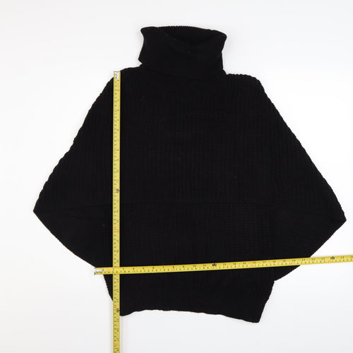 Boohoo Women Black M/L Roll Neck Poncho Jumper Acrylic Knit
