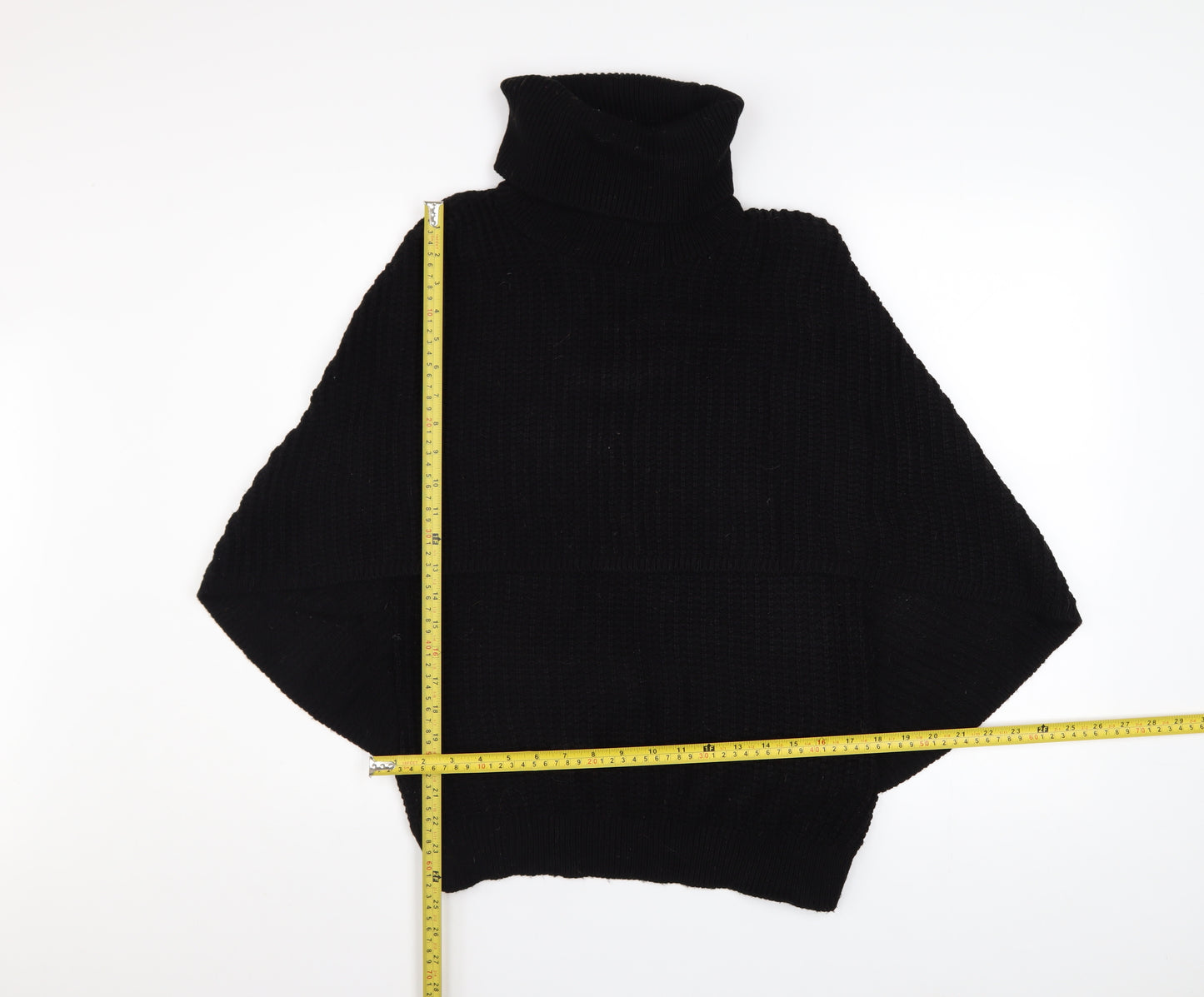 Boohoo Women Black M/L Roll Neck Poncho Jumper Acrylic Knit
