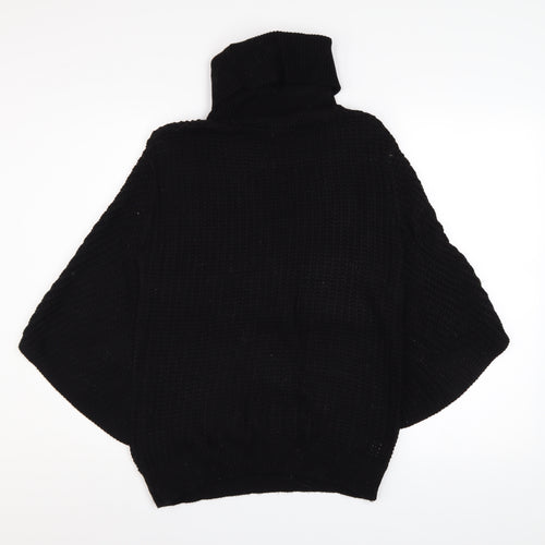 Boohoo Women Black M/L Roll Neck Poncho Jumper Acrylic Knit