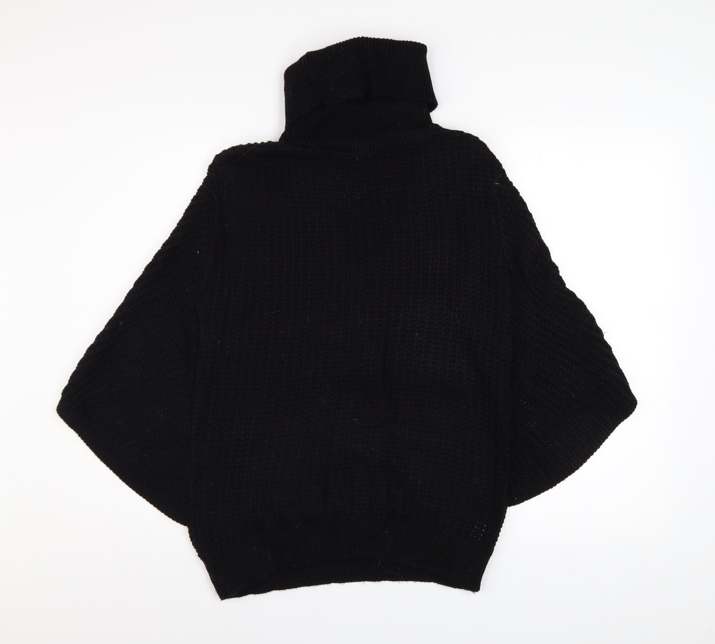 Boohoo Women Black M/L Roll Neck Poncho Jumper Acrylic Knit