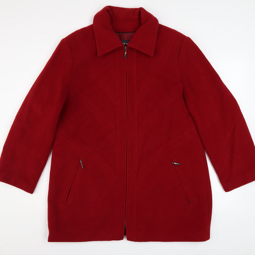 STYLE Womens Red Wool Cashmere Long Zip Up Coat Size 14