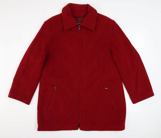 STYLE Womens Red Wool Cashmere Long Zip Up Coat Size 14