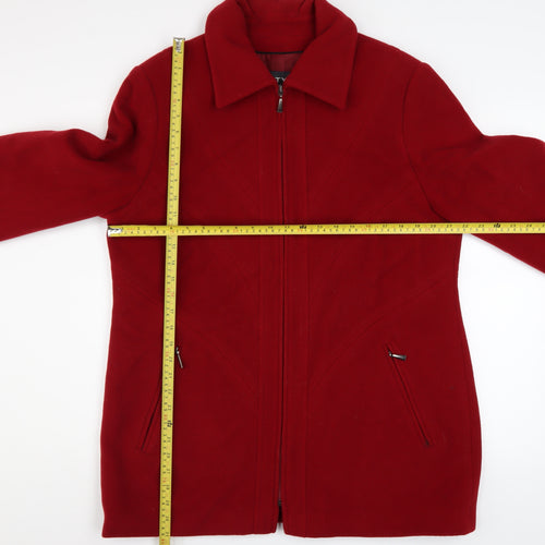 STYLE Womens Red Wool Cashmere Long Zip Up Coat Size 14
