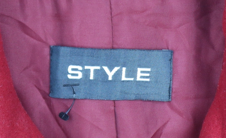 STYLE Womens Red Wool Cashmere Long Zip Up Coat Size 14