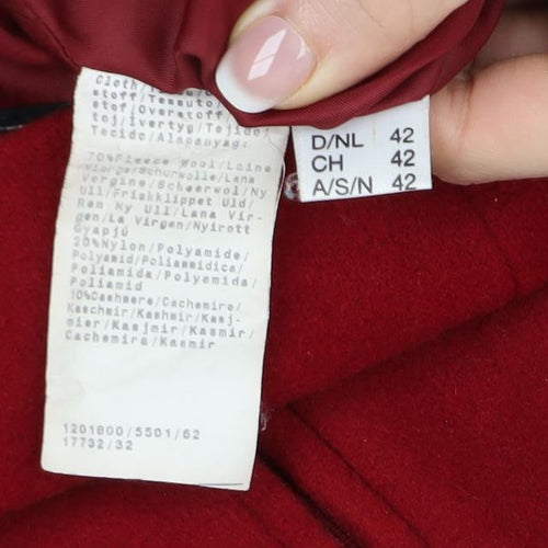 STYLE Womens Red Wool Cashmere Long Zip Up Coat Size 14