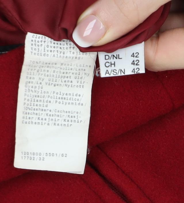 STYLE Womens Red Wool Cashmere Long Zip Up Coat Size 14