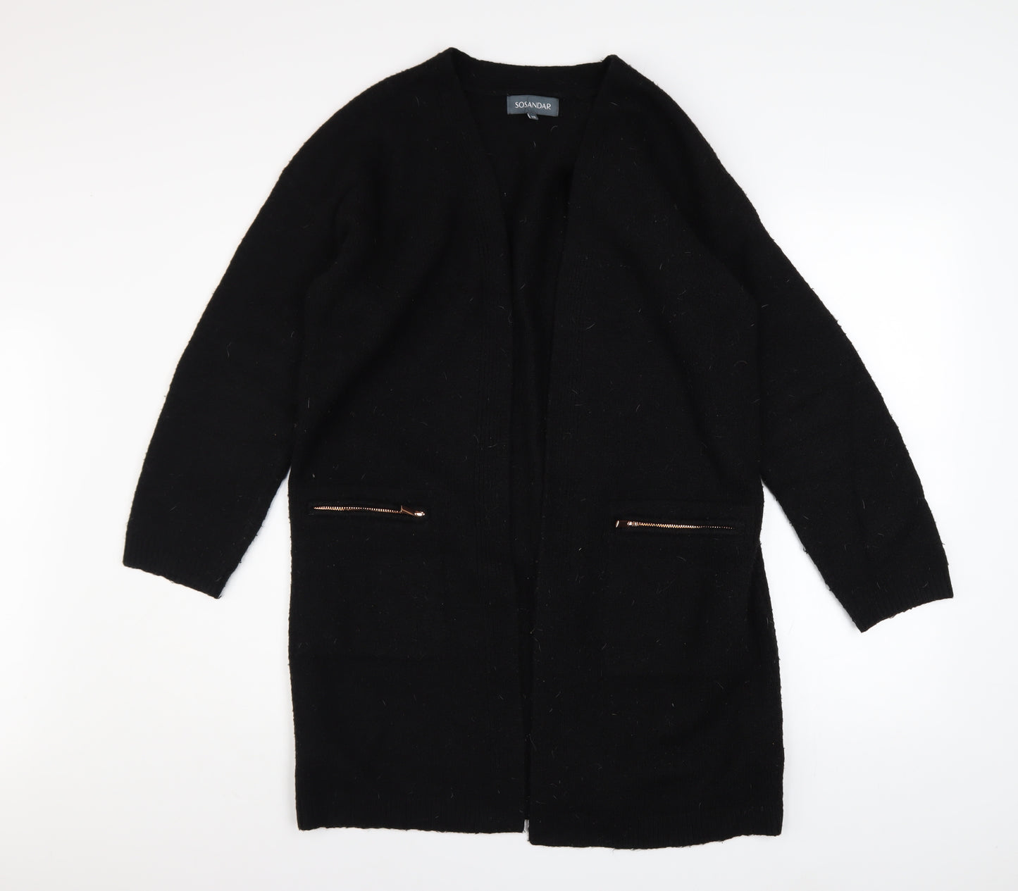 Sosandar Women’s Black Longline Zip Pocket Knit Cardigan Size 10