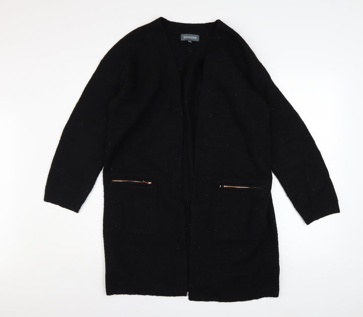 Sosandar Women’s Black Longline Zip Pocket Knit Cardigan Size 10