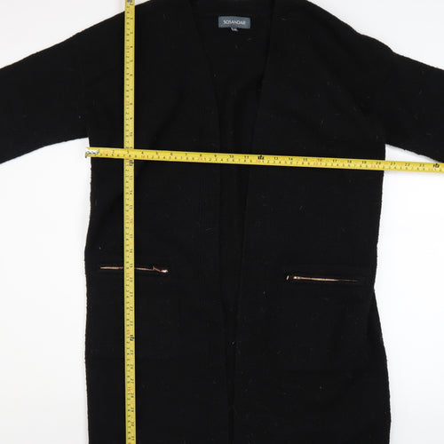 Sosandar Women’s Black Longline Zip Pocket Knit Cardigan Size 10