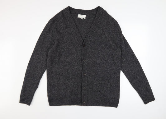 Marks and Spencer Mens Grey Lambswool Cardigan L V-Neck Knit