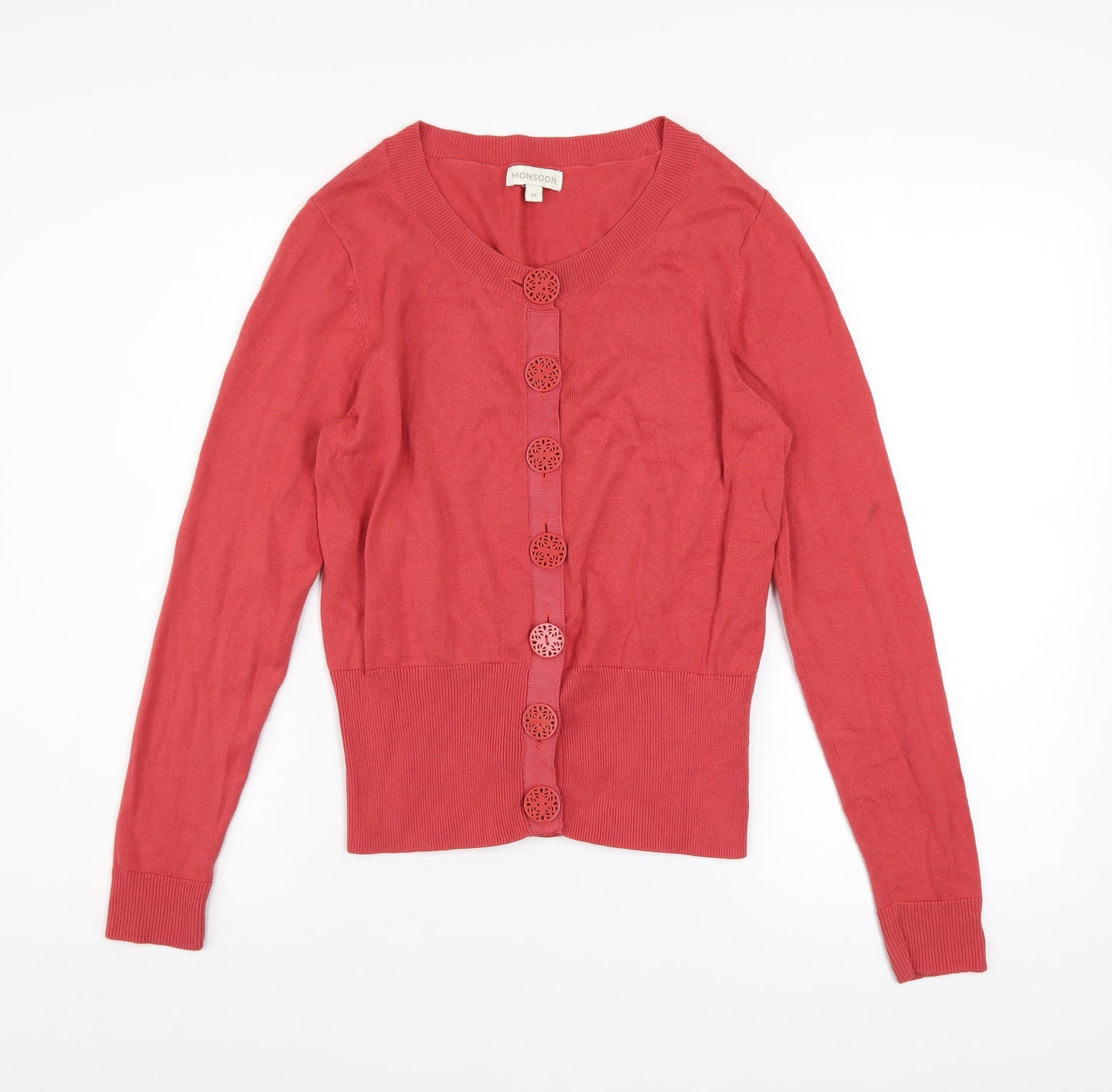 Monsoon Women's Red Cotton Button Cardigan M Long Sleeve