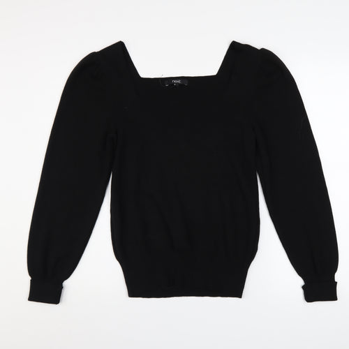 Next Women’s Black Square Neck Puff Sleeve Knit Jumper Size 12