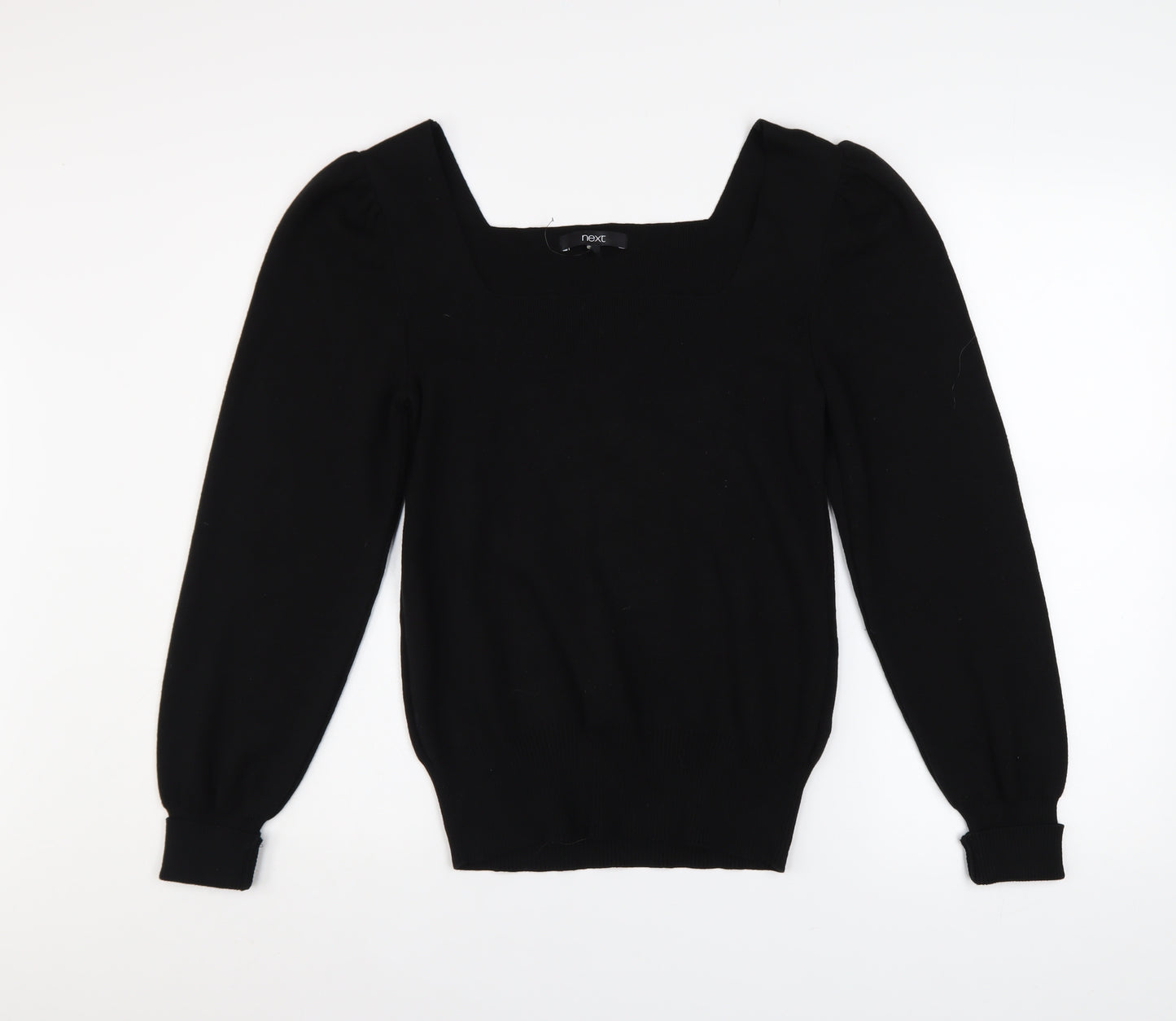 Next Women’s Black Square Neck Puff Sleeve Knit Jumper Size 12