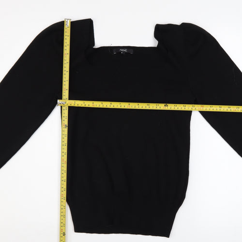 Next Women’s Black Square Neck Puff Sleeve Knit Jumper Size 12