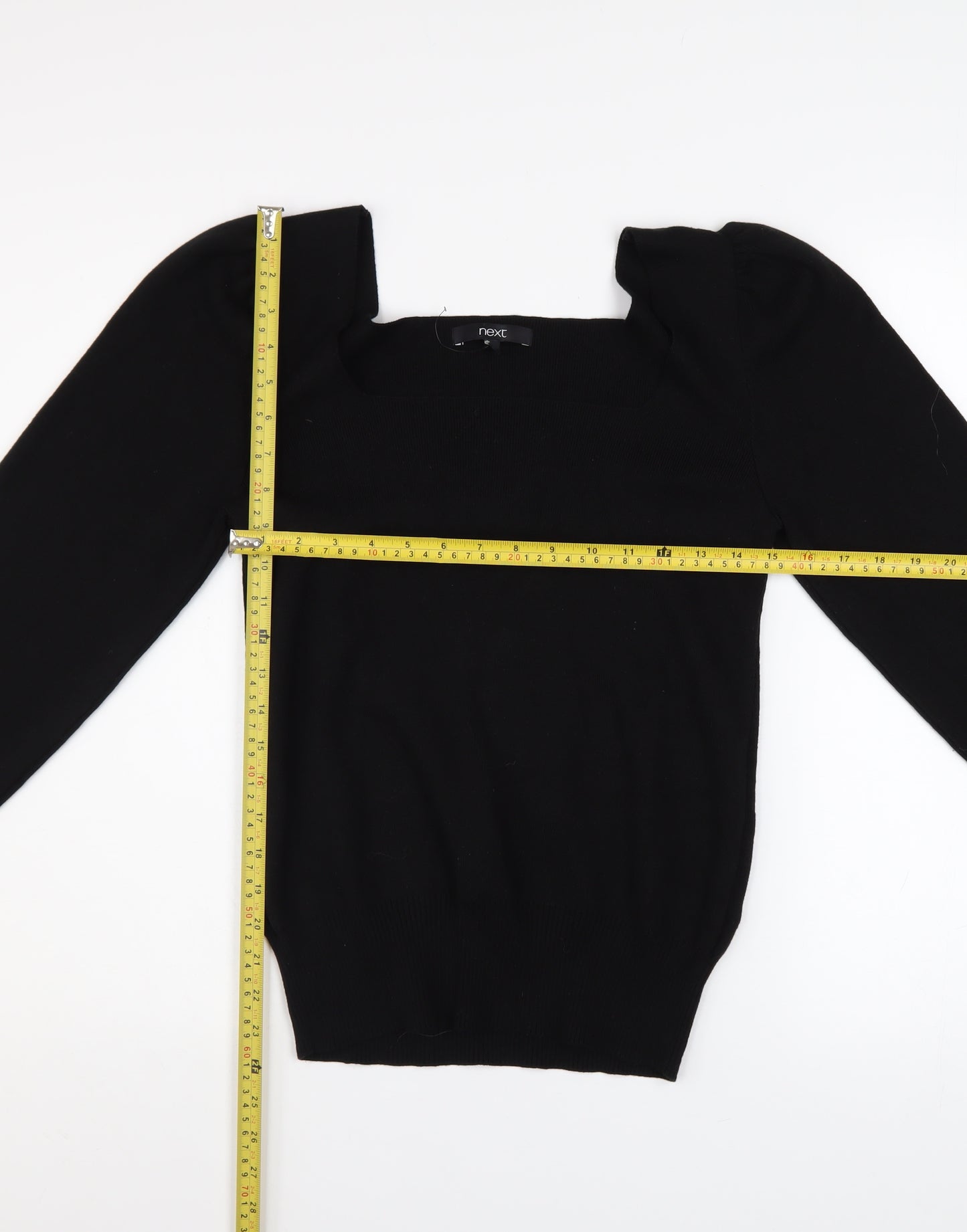 Next Women’s Black Square Neck Puff Sleeve Knit Jumper Size 12