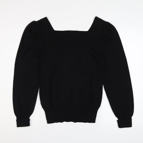 Next Women’s Black Square Neck Puff Sleeve Knit Jumper Size 12