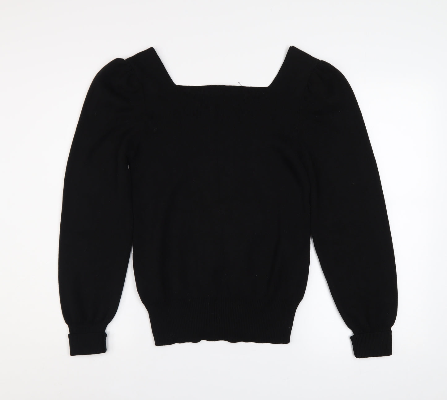 Next Women’s Black Square Neck Puff Sleeve Knit Jumper Size 12