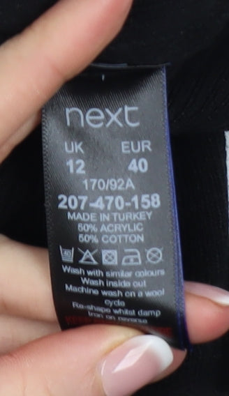 Next Women’s Black Square Neck Puff Sleeve Knit Jumper Size 12