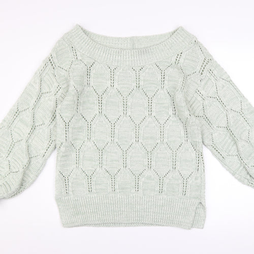Next Women’s Ivory Open-Knit Balloon Sleeve Pullover Jumper Size 14