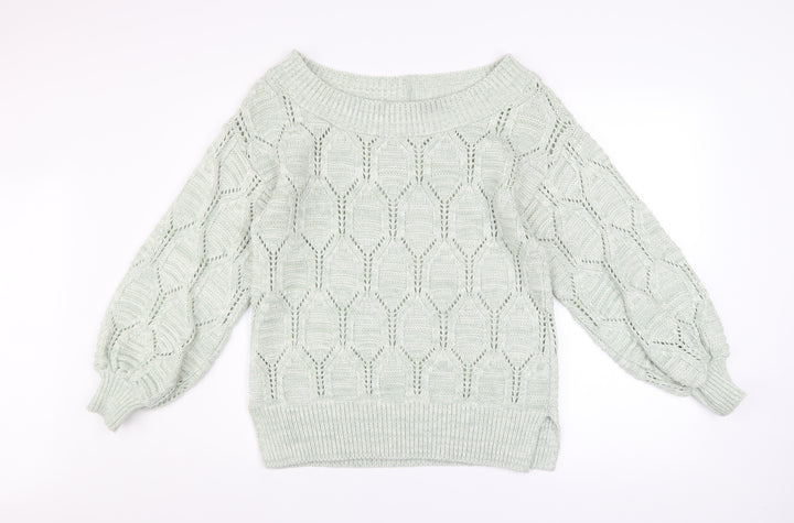 Next Women’s Ivory Open-Knit Balloon Sleeve Pullover Jumper Size 14