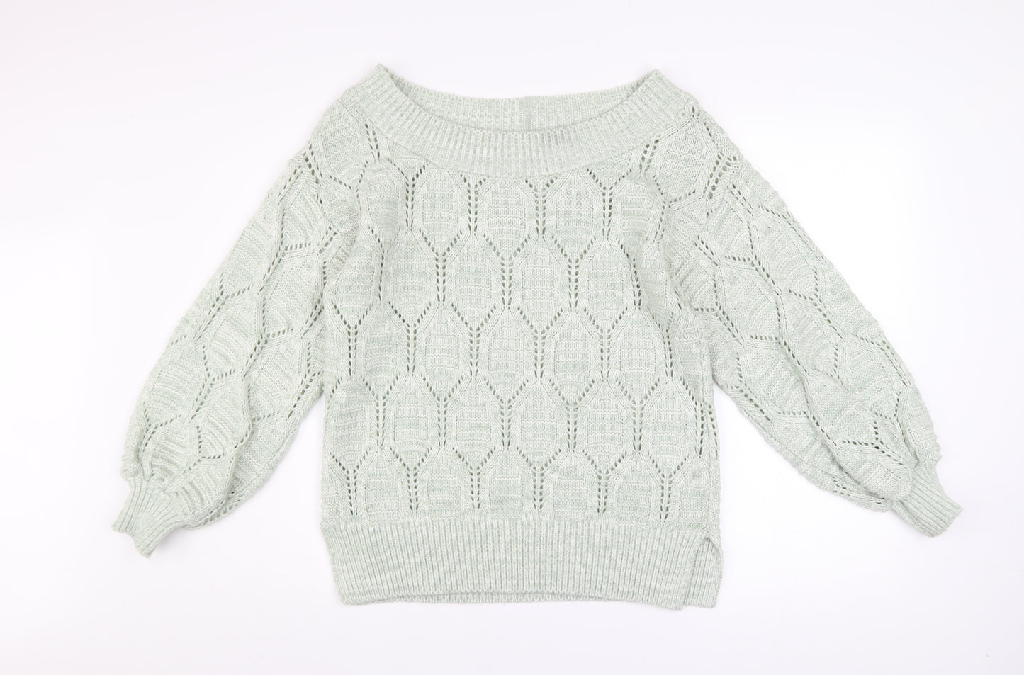 Next Women’s Ivory Open-Knit Balloon Sleeve Pullover Jumper Size 14