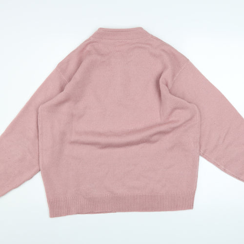 Classics Women Pink Acrylic Henley Jumper Size 16 Embroidered